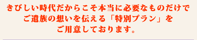 きびしい時代だからこそ本当に必要なものだけでご遺族の想いを伝える「特別プラン」をご用意しております。